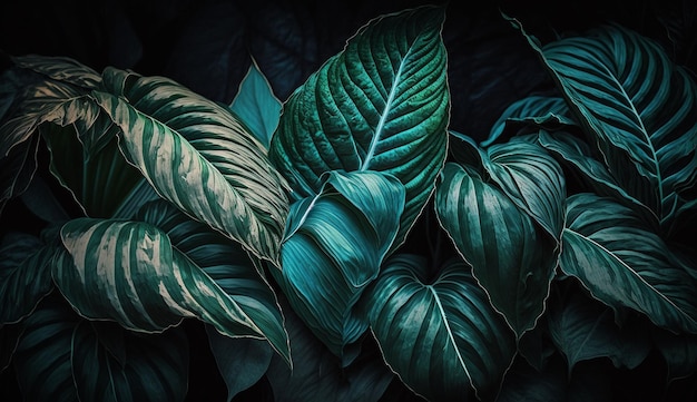 Feuilles de Spathiphyllum cannifolium dans le jardin abstrait vert texture nature ton sombre fond feuille tropicale