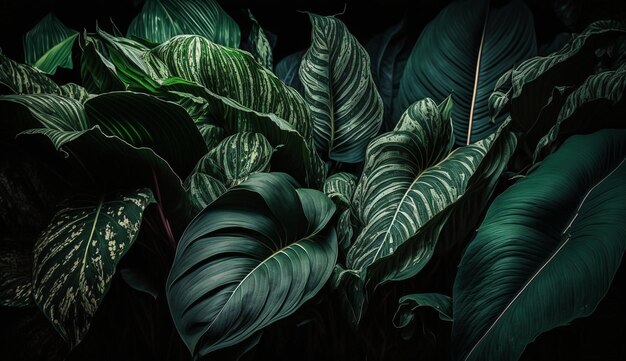 Feuilles de Spathiphyllum cannifolium dans le jardin abstrait vert texture nature ton sombre fond feuille tropicale