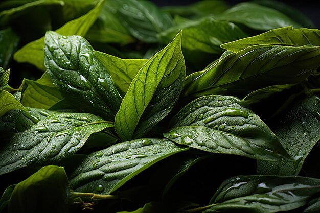 Feuilles de thé en gros plan à l'arrière-plan avec des feuilles de thé