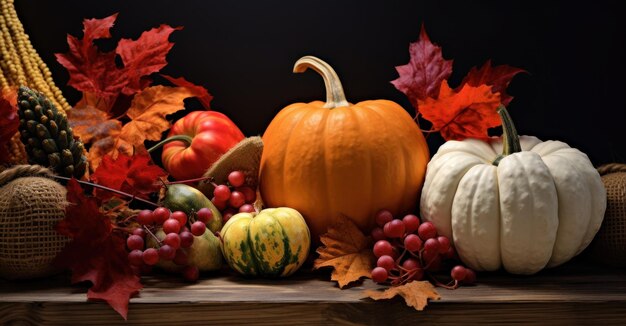 Feuilles sur le thème de Thanksgiving, citrouilles et gland générés par l'IA