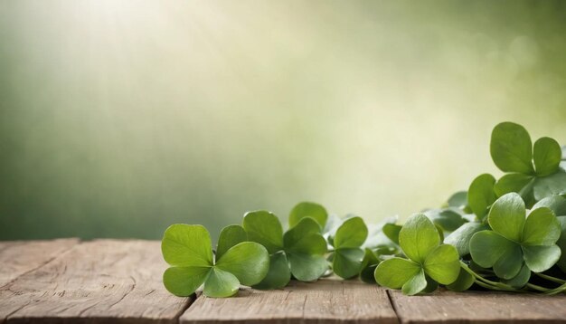 Des feuilles de trèfle vert sur un fond en bois Jour de Saint-Patrick Copier l'espace Fête de la bière