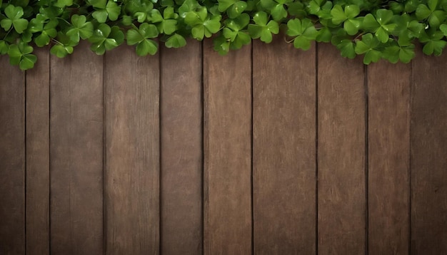 Des feuilles de trèfle vert sur un fond en bois Jour de Saint-Patrick Copier l'espace Fête de la bière