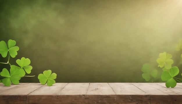 Des feuilles de trèfle vert sur un fond en bois Jour de Saint-Patrick Copier l'espace Fête de la bière