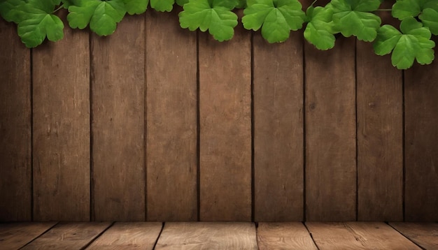 Des feuilles de trèfle vert sur un fond en bois Jour de Saint-Patrick Copier l'espace Fête de la bière