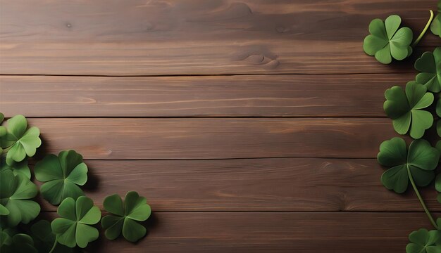 Des feuilles de trèfle vert sur un fond en bois StPatrick39s Day