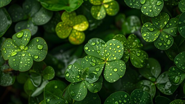 Les feuilles de trèfle vert avec des gouttes d'eau après la pluie