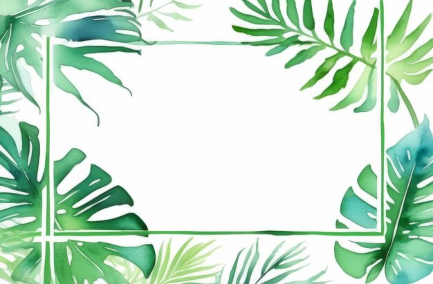 Feuilles tropicales avec un cadre pour le texte sur fond blanc