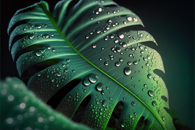 Feuilles tropicales closeup fond macro avec des gouttes de rosée Illustration d'art numérique
