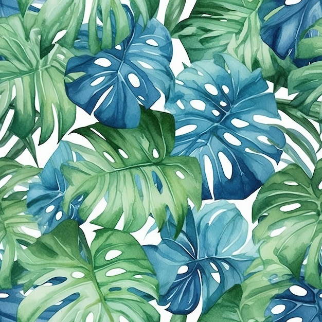 Feuilles tropicales sur fond blanc.