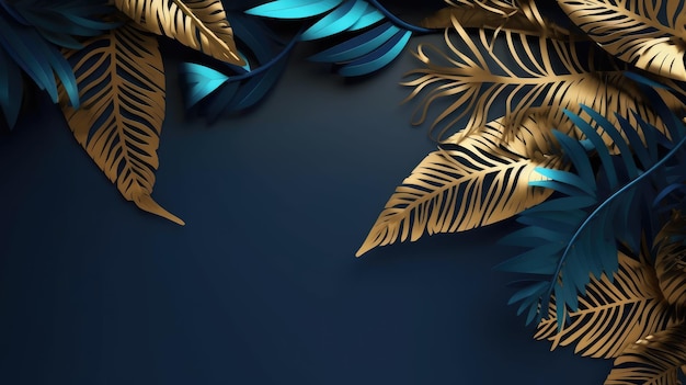 Feuilles tropicales sur fond bleu