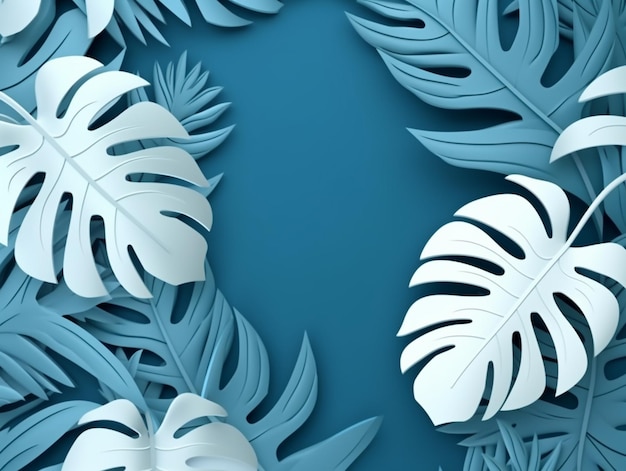 Feuilles tropicales sur fond bleu