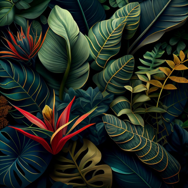 Feuilles tropicales fond jungle plantes de la forêt tropicale fond d'écran Generative AI