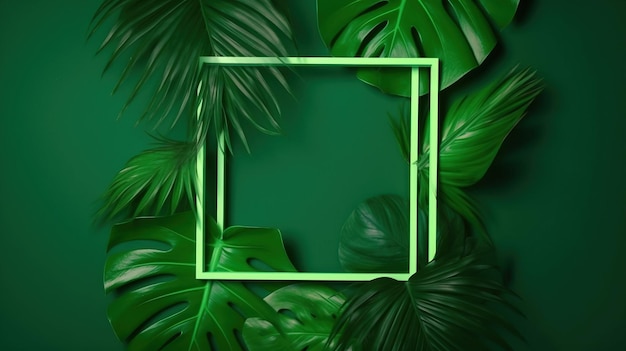 Feuilles tropicales avec fond vert illustration de feuilles tropicales ai générées avec fond vert