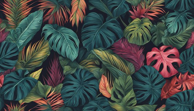 Des feuilles tropicales luxueuses aux couleurs vives