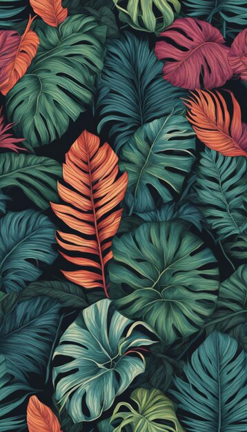 Des feuilles tropicales luxueuses aux couleurs vives