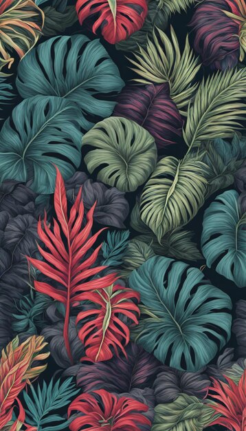 Des feuilles tropicales luxueuses aux couleurs vives