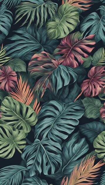 Des feuilles tropicales luxueuses aux couleurs vives