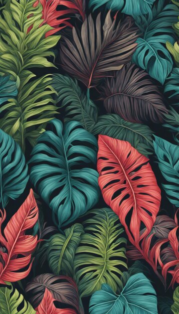 Des feuilles tropicales luxueuses aux couleurs vives