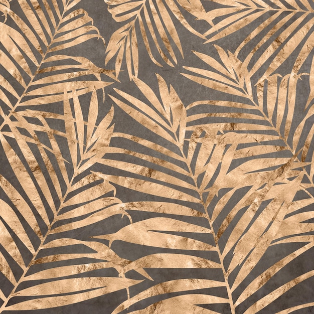 Photo feuilles tropicales motif de feuilles feuilles brunes palmiers noirs et dorés papier peint en vinyle imprimé artistique