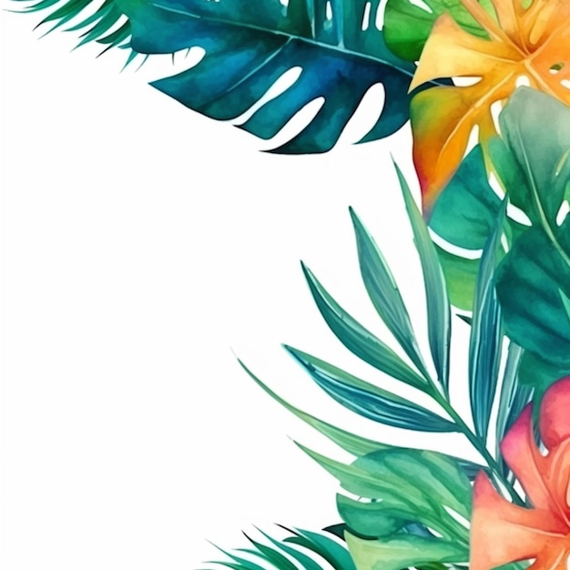 Feuilles tropicales avec le nom d'hibiscus sur fond blanc. illustration aquarelle.