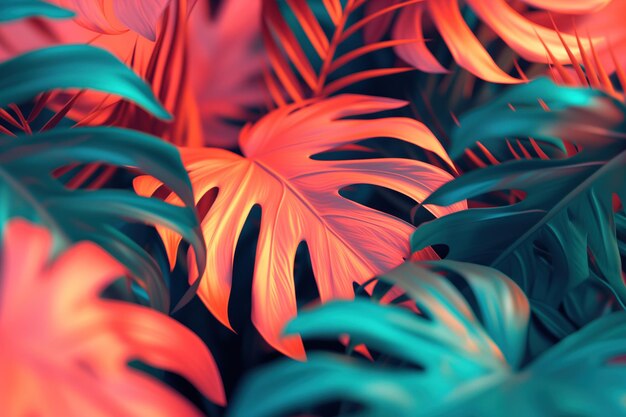 Des feuilles tropicales sombres aux couleurs lumineuses