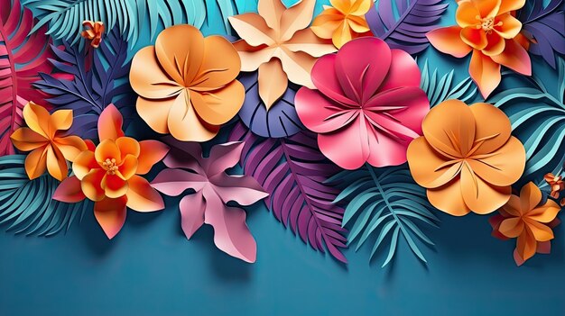 feuilles tropicales verdure avec feuilles vertes et fleurs tropicales de frangipanier