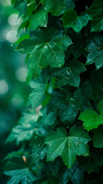 Des feuilles vertes accrocheuses avec un fond flou généré par ai