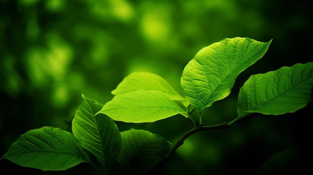 Des feuilles vertes sur un arbre avec un fond sombre