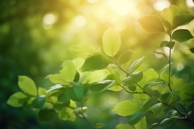 Feuilles vertes sur un arbre avec le soleil qui brille dessus