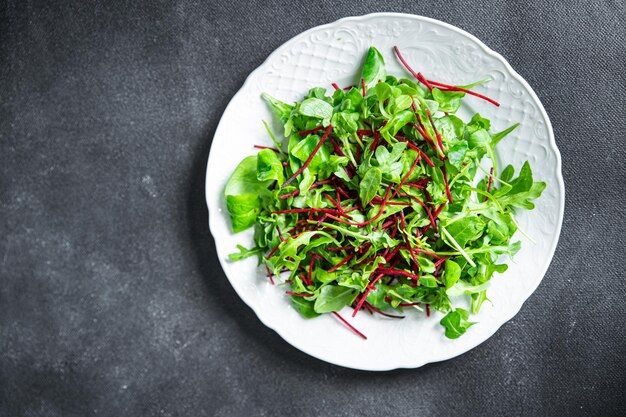 Feuilles vertes de betteraves à salade mélanger les feuilles de mâché de betterave cresson frais repas sain régime alimentaire snack