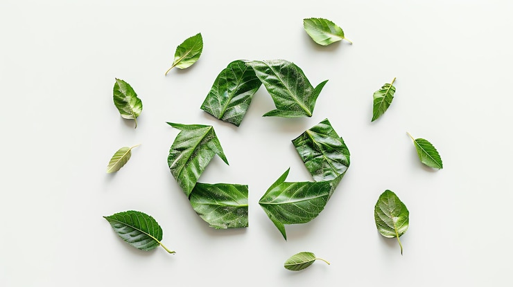 Photo les feuilles vertes disposées en forme de symbole de recyclage sur un fond blanc la notion de protection de l'environnement et de développement durable