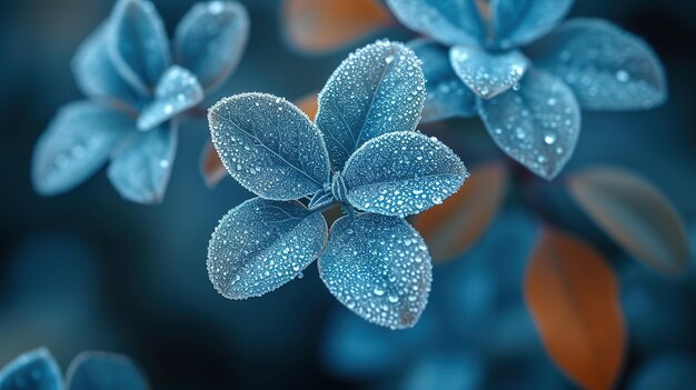 Des feuilles vertes avec du gel le matin Arrière-plan naturel