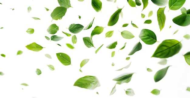 Des feuilles vertes éparpillées sur un fond clair pour de nouveaux concepts