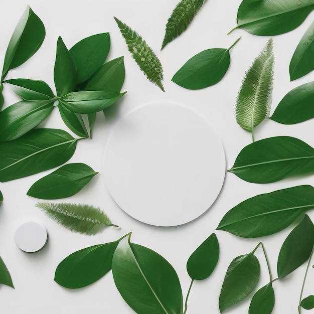 Feuilles vertes sur fond blanc Produits de beauté bio naturels Médicinal