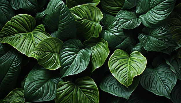 Des feuilles vertes fraîches créent une toile de fond tropicale vibrante générée par l'IA