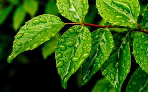 feuilles vertes fraîches avec des gouttes d'eau sur l'eau