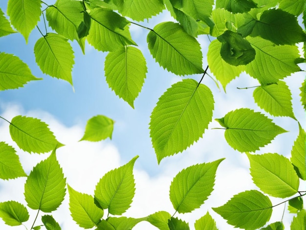 Des feuilles vertes fraîches volant sur le vent