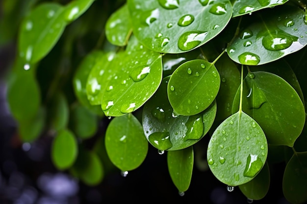 feuilles vertes avec des gouttelettes d'eau dessus