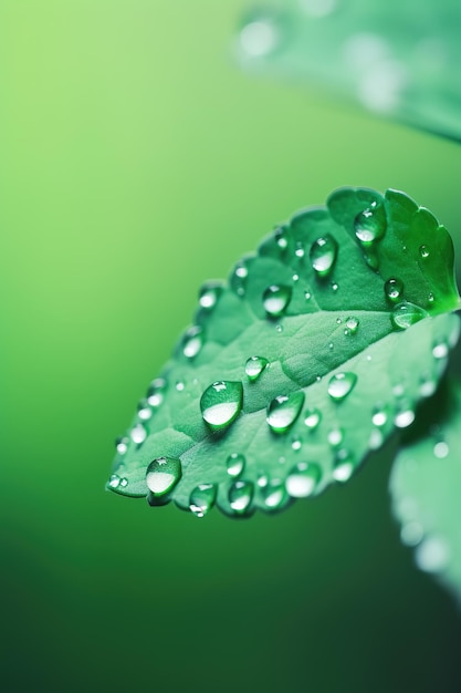 Feuilles vertes avec des gouttes d'eau sur le dessus