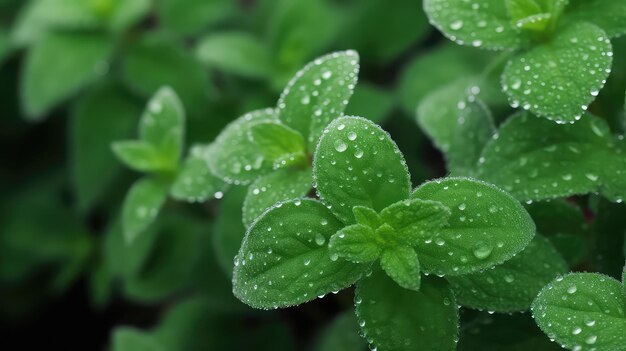 Des feuilles vertes avec des gouttes d'eau en gros plan