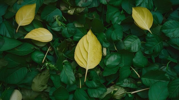 Des feuilles vertes et jaunes fraîches dans le jardin