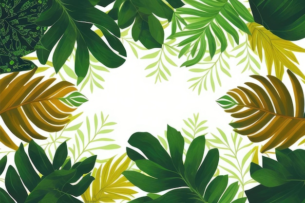 feuilles vertes luxuriantes et fleurs feuilles tropicales sur fond vibrant 1