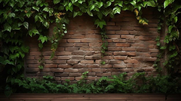 des feuilles vertes sur des murs de briques