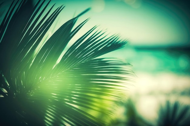 Feuilles vertes de palmier et fond de mer été naturel plante extérieure botanique exotique wallpape rGenerative AI
