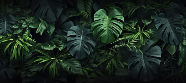 Photo feuilles vertes tropicales sur fond sombre plante forestière d'été de la nature