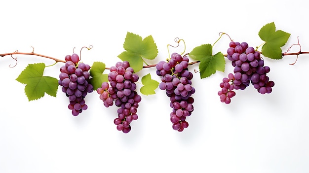 Feuilles de vigne fraîches biologiques sur fond blanc