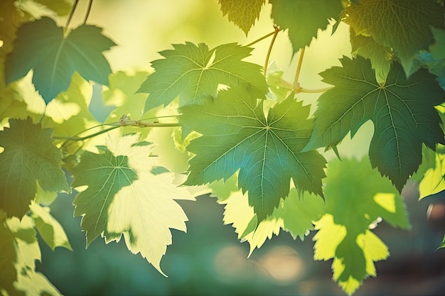 Feuilles de vigne naturelles vertes générées par IA sur fond frais de printemps