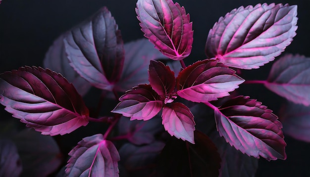 Photo feuilles violettes avec un fond noir