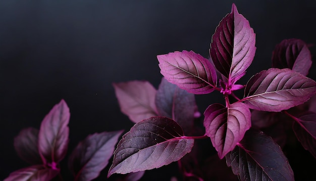 Photo feuilles violettes avec un fond noir