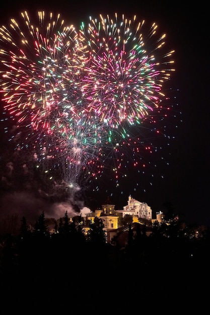 Feux d'artifice au-dessus d'un château dans le ciel nocturne